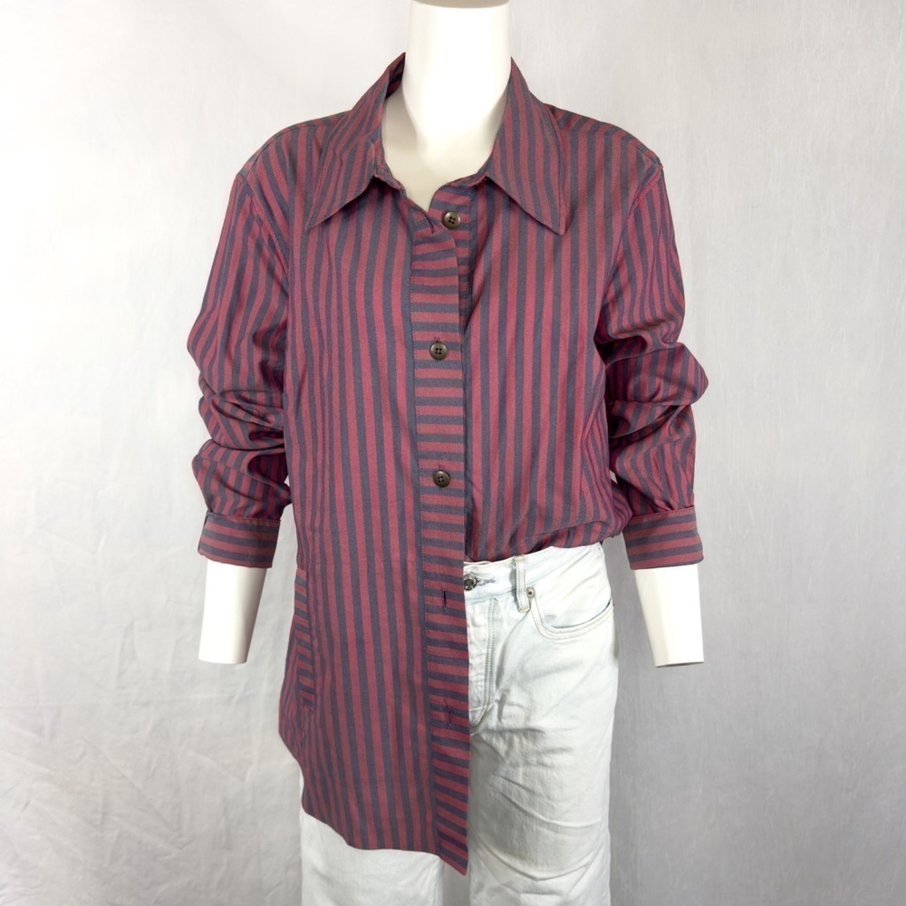 CABI Regatta Shacket Striped Button Down Blouse - Picture 7 of 16